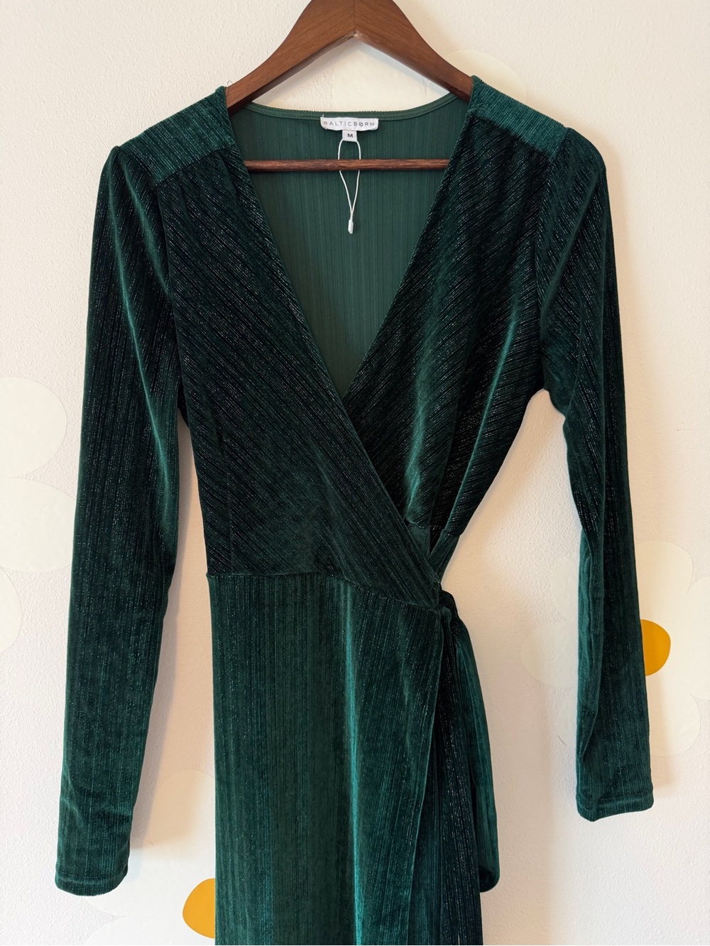 EUC Baltic Born Serena Shimmer Velvet Wrap Maxi Dress Metallic Forest Green - Picture 7 of 14